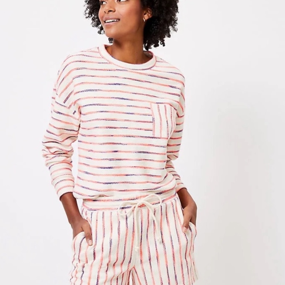 Lou & Grey Cream and Coral Striped Long Sleeve Top- shorts NOT included - Picture 2 of 6